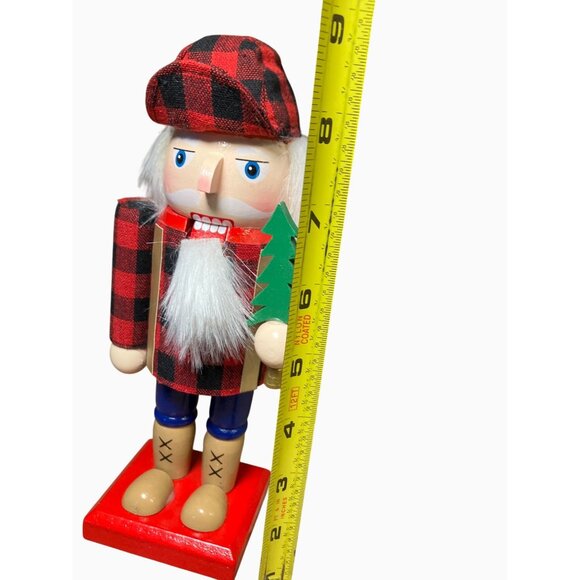 Lumberjack Nutcracker Wood Figurine Plaid Shirt 9 Inches Tall - Picture 8 of 9